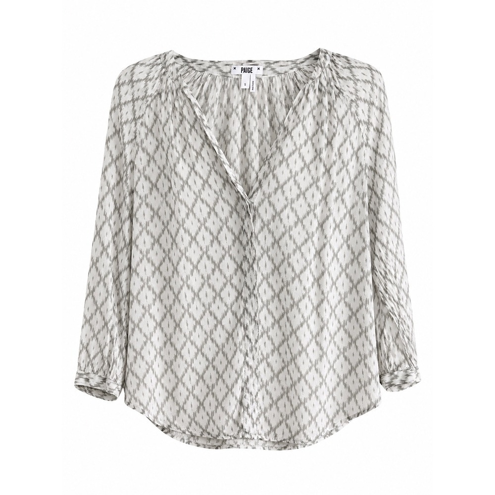PAIGE Olive Green White Ikat Cotton Blouse Small Oversized Boho Designer